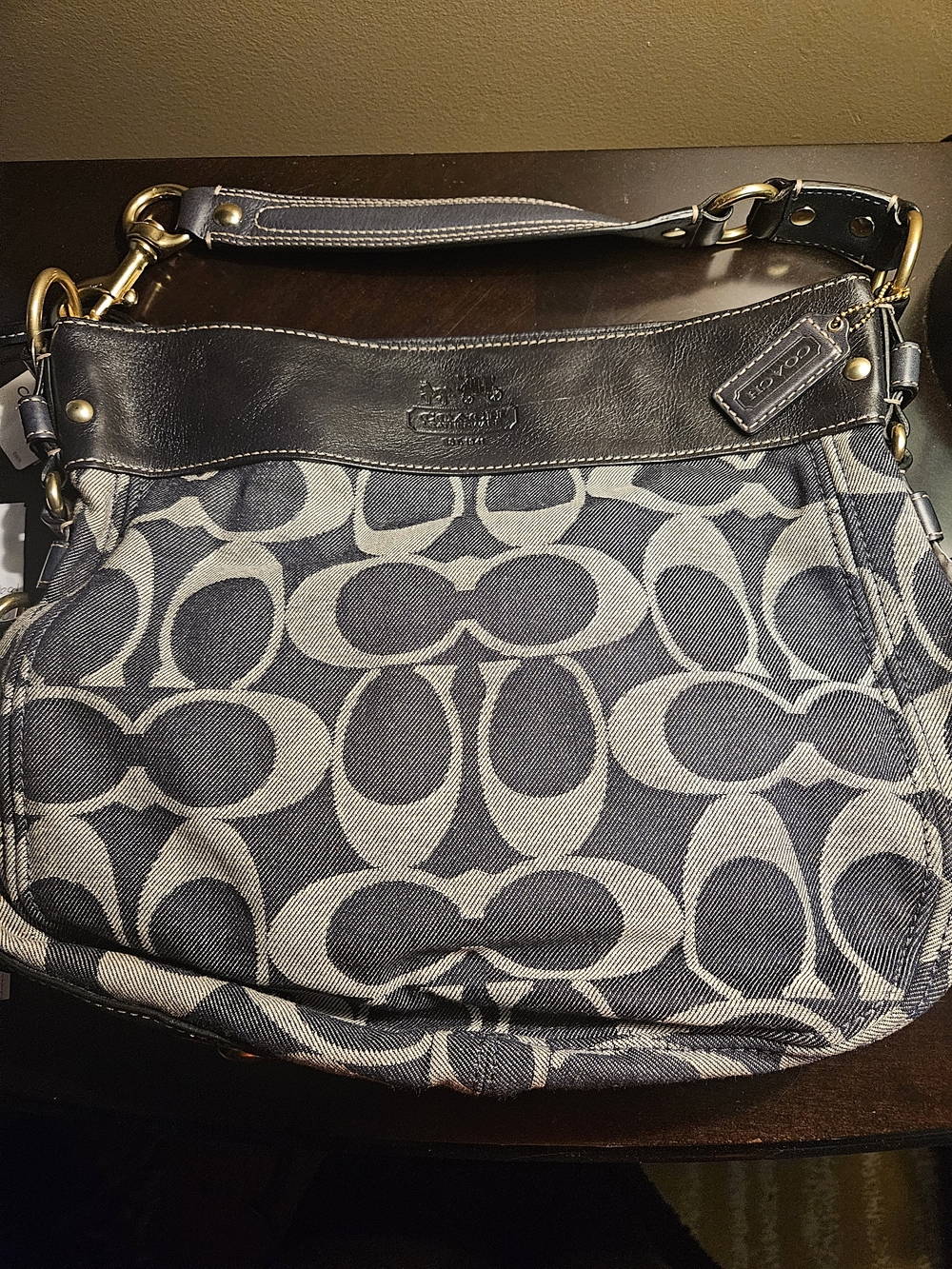 Coach Signature Canvas Shoulder Bag in Navy and Gray